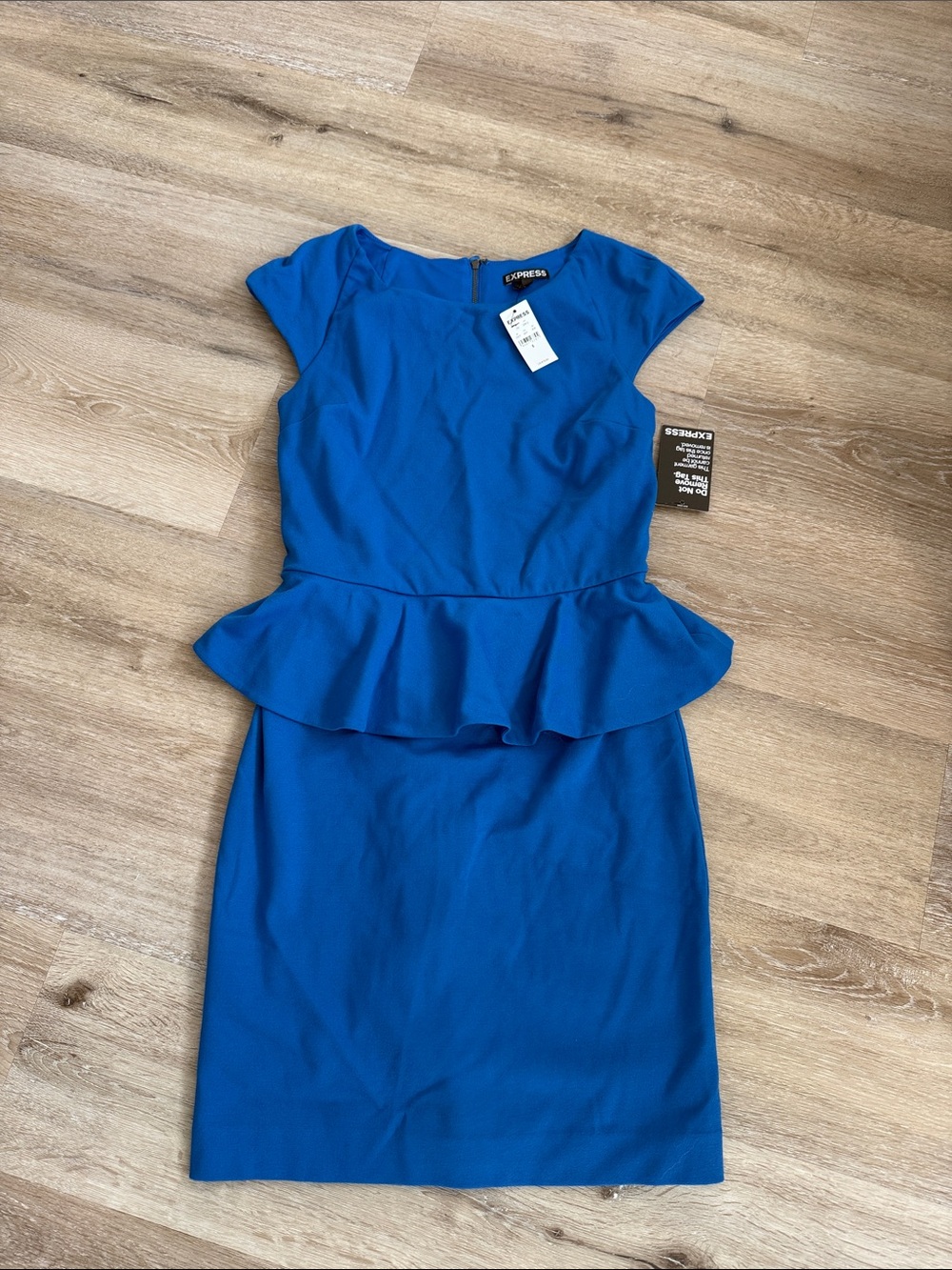 Express Royal Blue Peplum Sheath Midi Dress